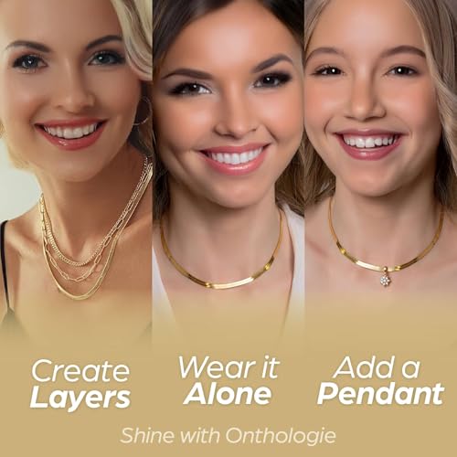 Herringbone Chain Necklace for Women Men, Real Gold Over Sweatproof, Water-Resistant, Everyday Wear, 2mm-2.5mm-3mm-4mm-5mm Wide Flat Snake Chain Stainless Steel Gold Coating 14k Golden Color3