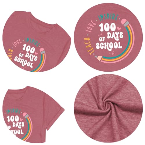 Image of 100th Day of School Shirt for Women Teacher Graphic T-Shirt Funny Teach Short Sleeve Tee Tops