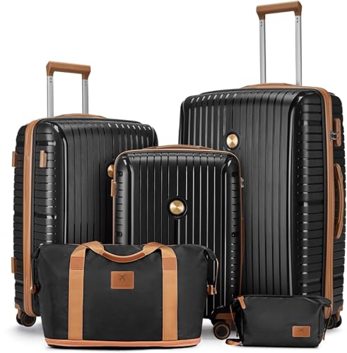 Joyway Luggage Sets 5 Piece PP Hardshell Carry on Suitcase,