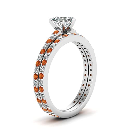 Image of 55Carat Choose Your Gemstone Classic Delicate Diamond CZ Wedding Set sterling silver Heart Shape Wedding Ring Sets Ornaments Surprise for Wife Symbol of Love Clarity Comfortable US Size 4 to 12