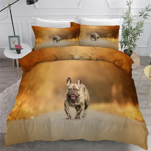 Housse couette microfibre douce bouledogue 160x200 finition fermeture éclair - 6