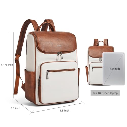 Mochila de cuero sintético para viaje beige para laptop 17" miniatura 3