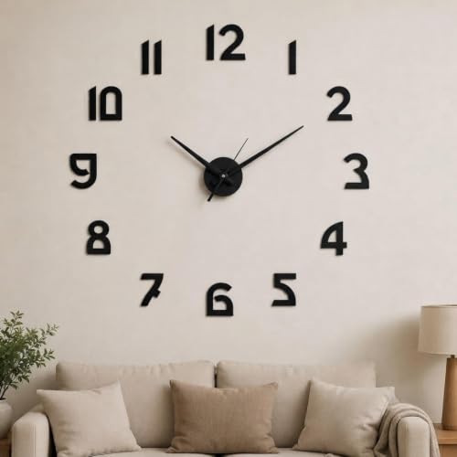 Image of RAPAL Frameless DIY Wall Sticker Clock (55 x 55 cm) - Decorative 3D Number Stickers for Living Room and Bedroom (DIY 15)