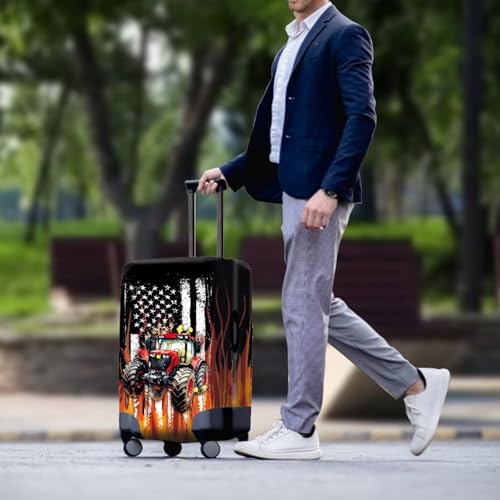 Image of Coloranimal Fire Tractor American Luggage Covers Travel Luggage Cover for 25-28 Inch Luggage Elastic Fashion Suitcase Cover Protector for Women Men Travel Accessories