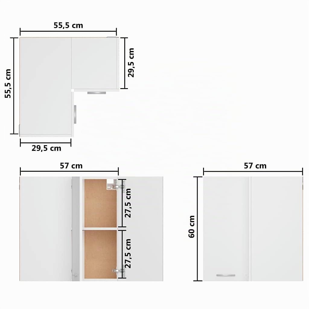 vidaXL Armoire d'angle suspendue "Lyon" Blanc 57 x 57 x 60 cm Bois d'ingénierie