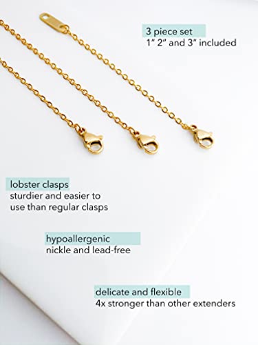 Altitude Boutique Necklace Extenders 1", 2", 3" Inches 18k Gold Plated Delicate Necklace Extender Bracelet Ankle Extenders Chain Extension for Jewelry Making Set for Women 3 Piece Set, Extensions Hypoallergenic in Gold, Rose Gold, or Silver4