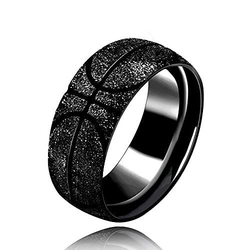Sportliches Basketball-Muster, gewölbtes Design, für Herren und Damen, aus Edelstahl, Schwarz, Y1312-White-UK Size Q-Diameter 18.1mm, Nicht-Edelstein Cover