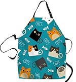 SSOIU Cooking Apron Cute Cats Kawaii Kitty Kitten Green Kitchen Apron For Baking/BBQ Men Women Unisex Waterproof 31X27 Inches