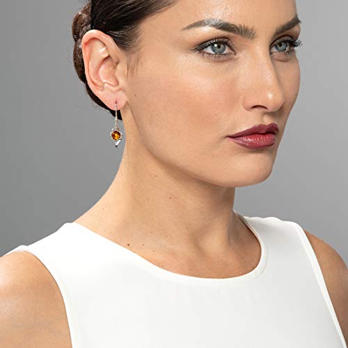Peora Genuine Baltic Amber Open Spiral Dangle Earrings for Women 925 Sterling Silver, Round Shape, Rich Cognac Color, Fishhooks, Real Baltic Amber Earrings for Adults,3