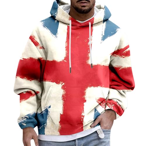Sweat à capuche épais homme imprimé drapeau vintage finitions premium