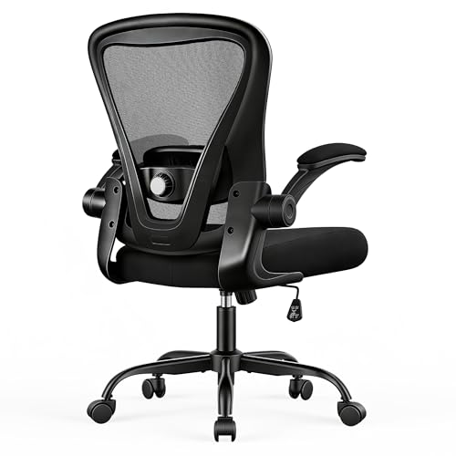 Office Chair, Ergonomic Office Chair with Back Support, Comfy Home Office Desk Chairs with Lumbar Support & Flip-up Armrests, 330LBS Mesh Computer Executive Task Chair for Home Office, Black