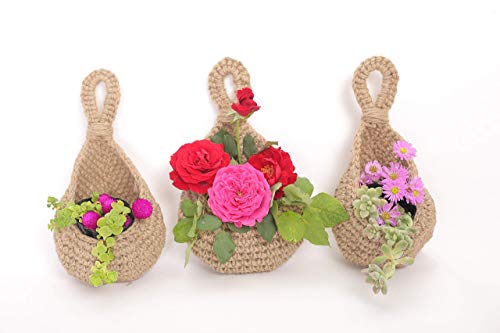 N?A Jute Hanging Basket Wall Planters-Small Wall Planter, Teardrop Hanging Baskets For Plants Succulent Wall Decor, Hanging Herb Pot Holder 3 Inch Outside Diameter For In/Outdoor Fence Planter #TOP5