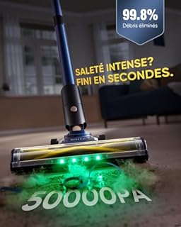 Vexilar Aspirateur Balai sans Fil V12, 50Kpa/50Min/450W Aspirateur sans Fil Puissant, Brosse pour Sol améliorée,Technologie GreenEye,Chargement Mural, Aspirateur pour Tapis,Sols,Poils d'animaux