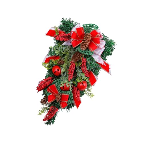 Wilgure Planta colgante artificial corona de Navidad con piñas para puerta pasillo balcón Navidad decoración interior y exterior