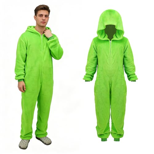 shyhand Adults Green Christmas Onesie Thief Hooded Pyjamas Costume Fluffy Loungewear for Home Halloween Xmas Pajama (UK Alpha L Regular Regular)