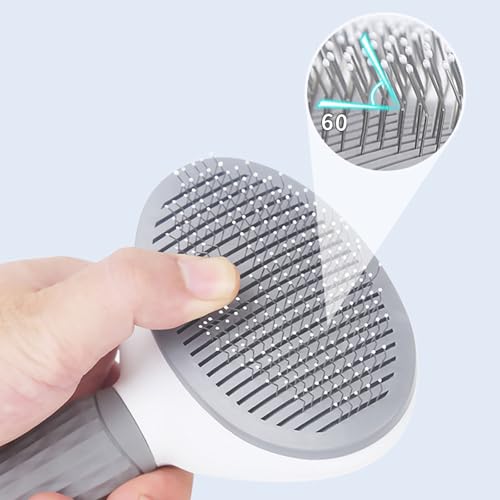 Image of Cat Brush with Release Button, For Indoor Cat Hair Removal, Self Cleaning Cat Comb Hair Brush for Indoor Cats, Pet Supplies Hair Remover Tool (White-Blue)