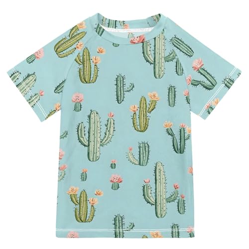 ALAZA Kids Rash Guard Girls Toddler Swim Shirts Short Sleeve Cactus Flower UPF 50+ 3T