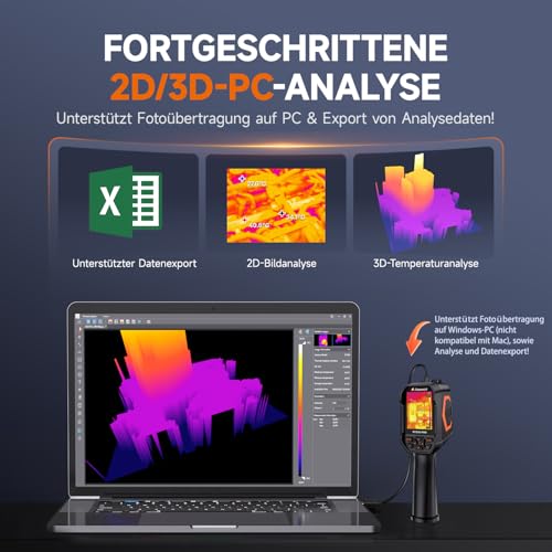 FOXWELL RT280 PRO Wärmebildkamera 640x480 Bildauflösung, -20℃-550℃ Doppelkamera Wärmekamera mit 2MP Visualkamera Thermokamera 512x384 TISR-Auflösung, Infrared-Camera mit PC 2D/3D-Analyse 32GB Speicher