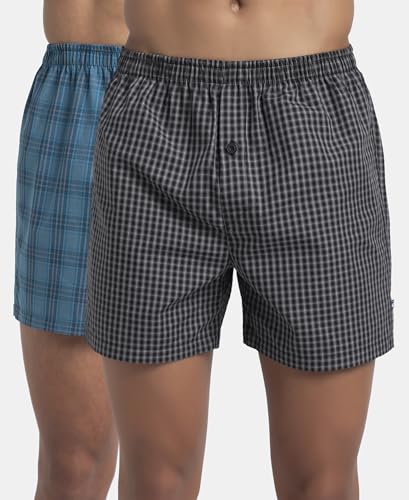 Image of Jockey 8222 Men Super Combed Mercerized Cotton Woven Checkered Inner Boxers with Ultrasoft and Durable Inner Waistband Pack of 2