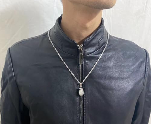 Collier acier inoxydable pendentif grenade dorée argent chaîne 54cm - 3