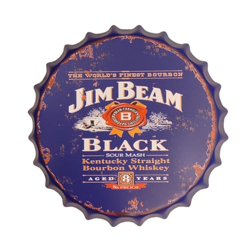 Image of EAZYWAGON Decorative Metal Bottle Caps Wall Sign Plates - 14X14 Inches - JIM BEAM BLACK | Metal Wall Hanging Bottle Cap for Home, Farmhouse, Bar & Cafe Decoration | Vintage & Retro Look Plaques