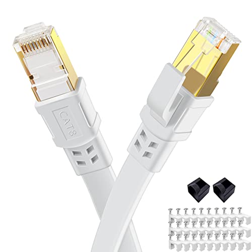 Cat 8 Ethernet Cable 50 ft High Speed Flat Network Internet Cable 40Gbps Shielded RJ45 Lan Cable for PS4, Gaming - Faster Than Cat7/Cat6/Cat5