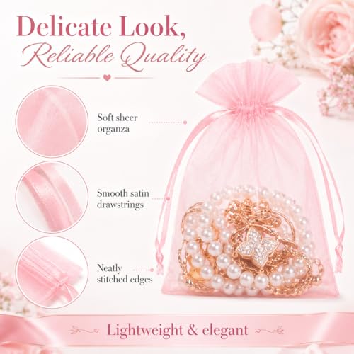 Image of Hopttreely Reliable 6x9 Organza Bags, 50PCS Odor-Free Mesh Drawstring Gift Bags for Crafts Soap Candy, Jewelry Treat Mesh Bag Drawstring for Wedding Party Favors Baby Shower Goodie Gifts