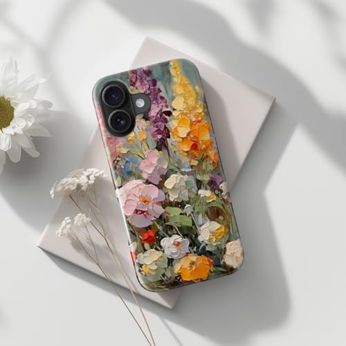Image of Goodon for iPhone 16 Plus Case Cute - Wireless Charging Compatible - Dual-Layer Hard Shell + Silicone Cover - Protective Phone Case with Trendy Designs for Women - Oil Painting Flowers