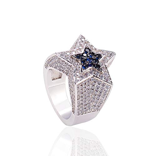 14K Gold Men's Star Sapphire Ring, Bold Blue Moissanite, Stylish and Unique Gift for Him