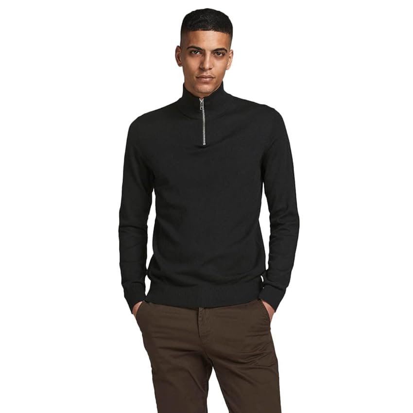 JACK & JONES Pullover Sottile con Collo Alto e Zip Uomo, Colore:Nero, Dimensione Maglia:M