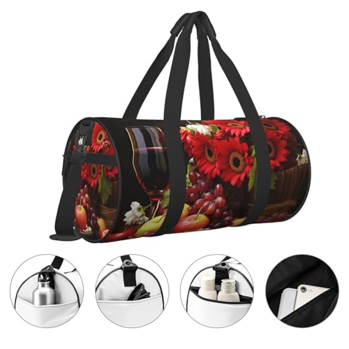 Travel Duffle Bag Weekender Bags For Men Women With Shoe Compartment Large Capacity Weekender Overnight Bag Red Wine Strawberry Flowers Carry On Tote Bags Sport Gym Bag For Travel Yoga3