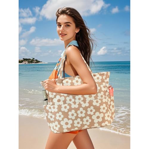 Image of Waterproof Beach Tote Pool Bags for Women Ladies Extra Large Gym Tote Carry On Bag With Wet Compartment for Weekender Travel