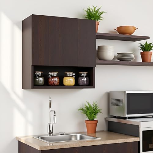 Image of FURNEASER Brian Kitchen Rack Shelf Multipurpose Wooden Wall Mounted Spice Jar Rack Shelves for Kitchen Storage Kitchen Shelf Organizer Kitchen item Containers Hanging Shelves (NRD-W)
