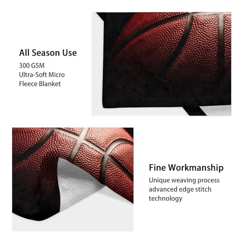 Mercuryelf Basketball Throw Blanket - Soft, Fuzzy & Warm - 60x80 Inches Flannel Blankets for Bed, Couch - Black Sports Throws Gift for Men, Women