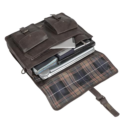 Image of Leather briefcase 18 inch laptop messenger bag for men and women best satchel office bag