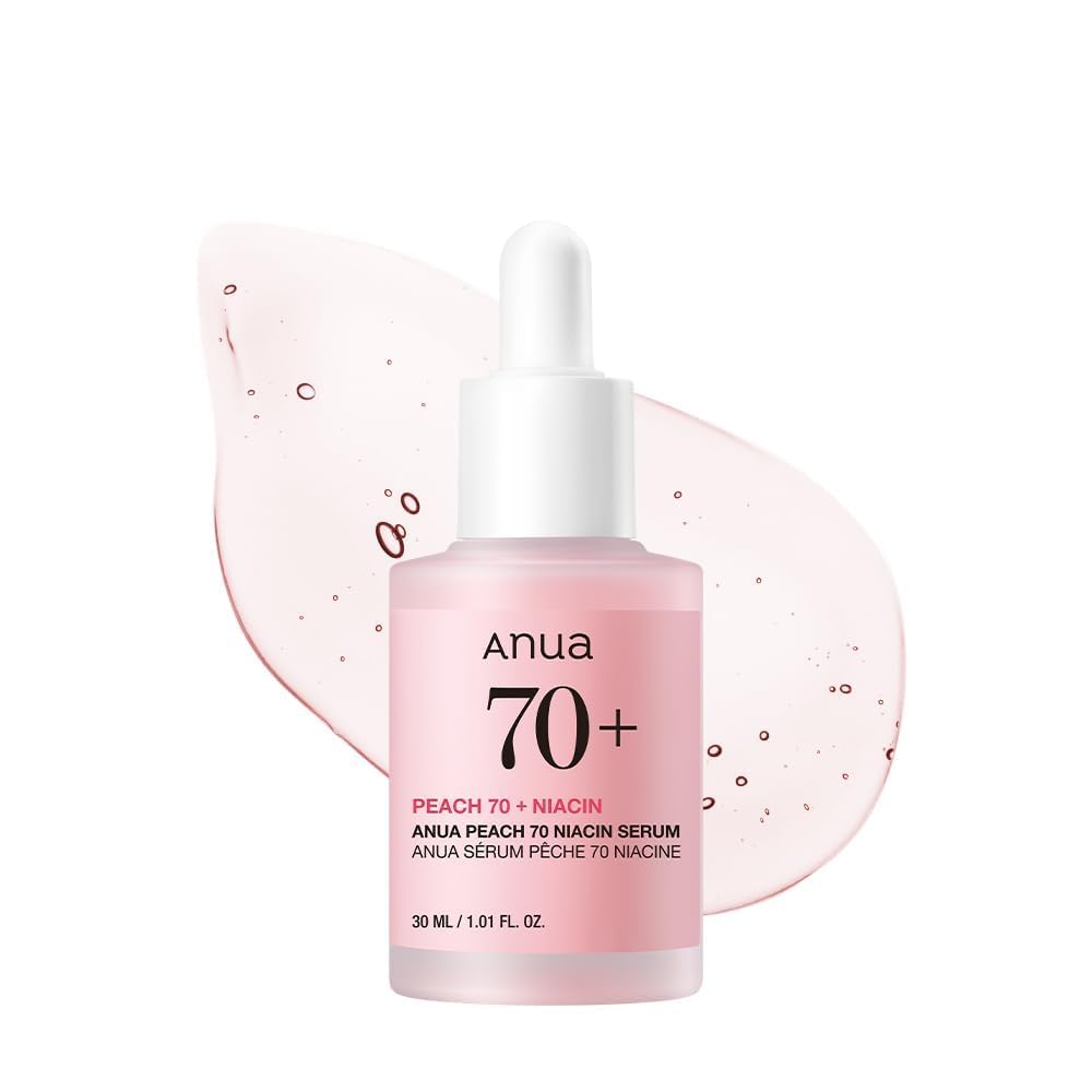 Peach 70 Niacinamide Serum, Lightweight Hydration for Dry Skin, Vitamin B12, Hyaluronic Acid, Glass Skin, Dewy Finish, Natural Pink Color, Korean Skin Care, 30ml/1.01 fl.oz