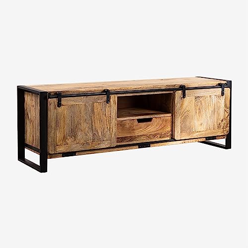 SKLUM Mueble TV en Madera Kiefer Style Madera de Mango Negro – Madera Natural