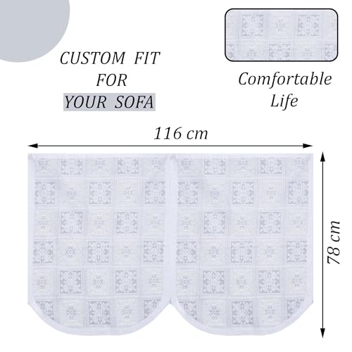 Image of Kuber Industries (Set of 4) Stylish & Durable Cotton Sofa Covers 2 Seater | Washable Sofa Protector /Mat & Slipcover for Hall, Living Room & Office | Square Flower - White