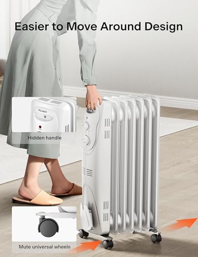 Pelonis PHO15A2AGW Basic Electric Oil Filled Radiator, 1500W Portable Full Room Radiant Space Heater thumb #6