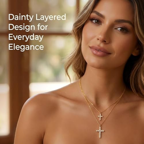 Gold Plated Cross Necklace Women Dainty Layered Cubic Zirconia Cross Pendant Necklaces - image 4