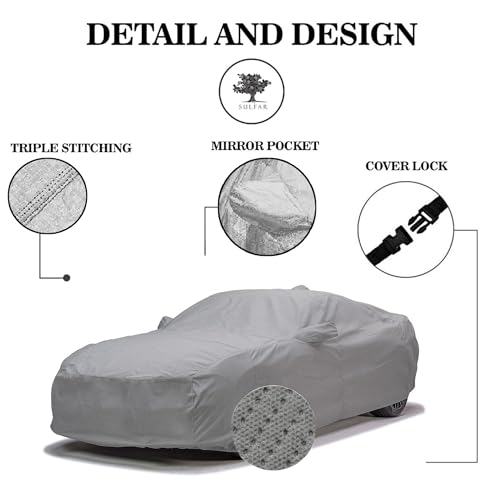 Image of Sulfar 100% Waterproof Car Body Cover Compatible with Mirror for Mahindra Xylo (Triple Stitched, Full Bottom Elastic, Grey-TB)