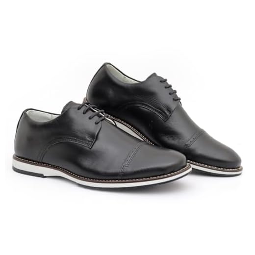 Sapato Oxford Casual Masculino Brogue Premium Couro Confort, Preto, 44