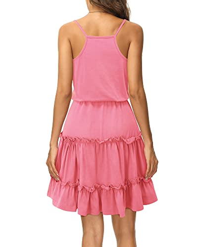Image of Newshows Women's Summer Casual Dress Cute A Line Ruffle Hem Flattering Fit Beach Vacation Sundress