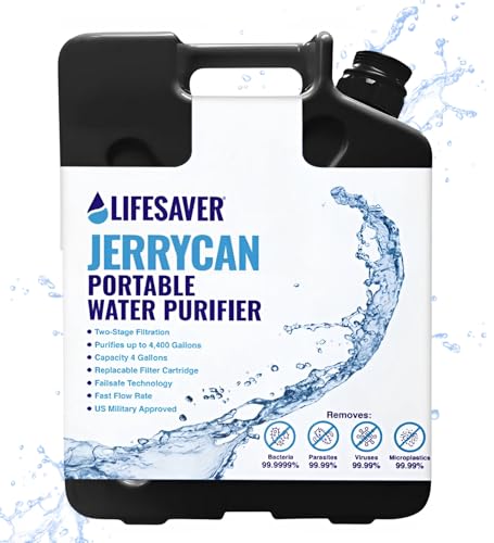 Lifesaver Jerrycan Water Purifier - Military Spec, Heavy Duty Water Purifier for Overlanding, Camping, Hiking, Emergency Preparedness and Survival Kit (Army Green) (Black)