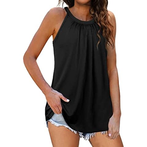Sommer Lace Top ohne Ärmel Basic Shirt Damen V Ausschnitt Tanktop Spitzentop Sexy Cami Croptop Damen Ärmellose Vest Lässige Tops Tunika Damen Elegant Kurzarm Oberteil Neckholder Chiffon Bluse Cover