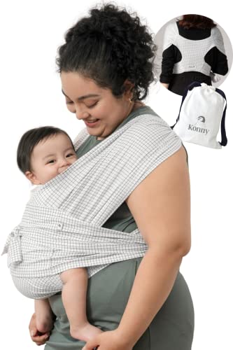 Image of Konny Original Baby Carrier SoftBreeze Luxury Carrier Wrap, Easy to Wear Baby Wrap Carrier, Perfect Essentials Cloths for Newborn Babies up to 44 lbs, (Grid, L)