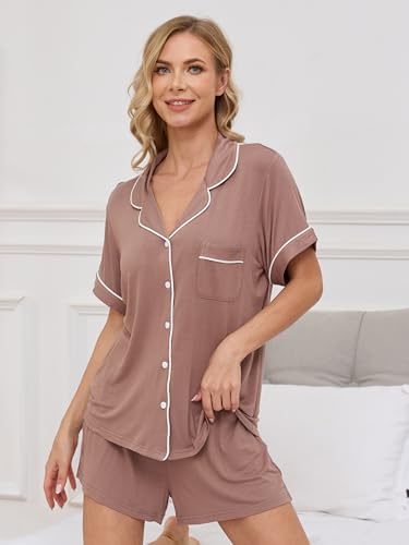 Image of Womens Pajama Sets Short Sleeve Sleepwear Soft Button Down Nightwear Lounge Pj Set XS-XXL