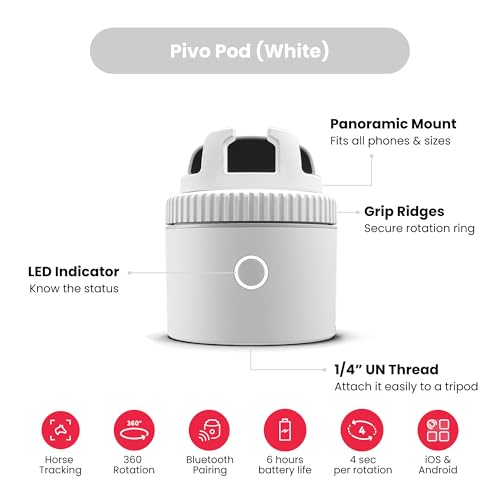 Image of Pivo Equestrian Pod Auto Tracking Phone Holder, Face, Body & Horse Tracker, 360 Rotation, 6 Speed, Stand for Video Recording with Remote Control (White)