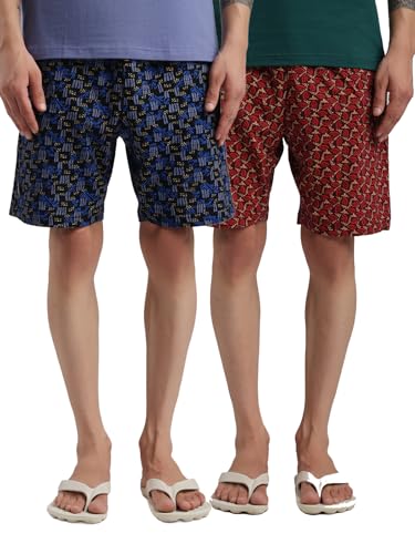 Image of Bumchums Printed Knee Length Bermuda Shorts for Men, Cotton Fabric, Regular Fit, Pack of 2