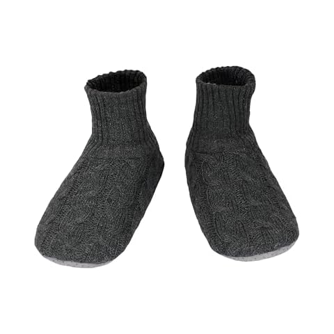 Panda Bros Men's Slipper Socks, Winter Cable Knit Non-Skid Warm Cozy Soft Indoor Socks With Fluffy Sherpa Lined Cover